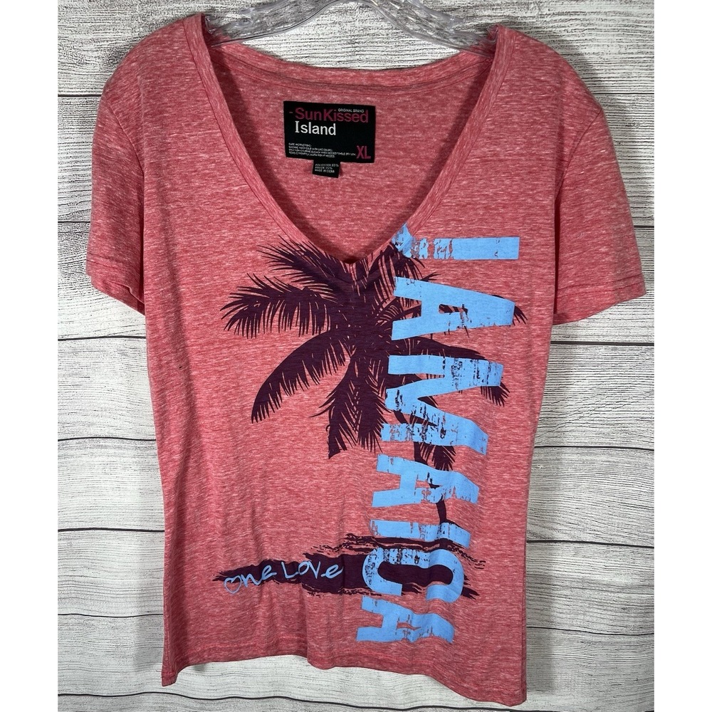 Sunkissed Island Hawaii Graphic T Shirt XL Pink Tropical Palm Tee